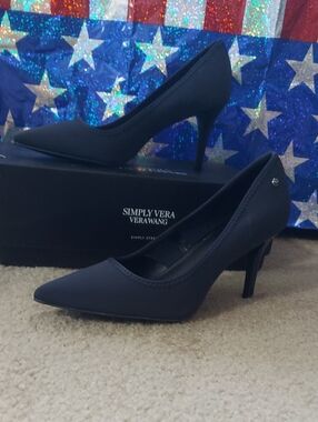 Simply Vera Vera Wang Navy Pointed-Toe Mid Heel Pumps